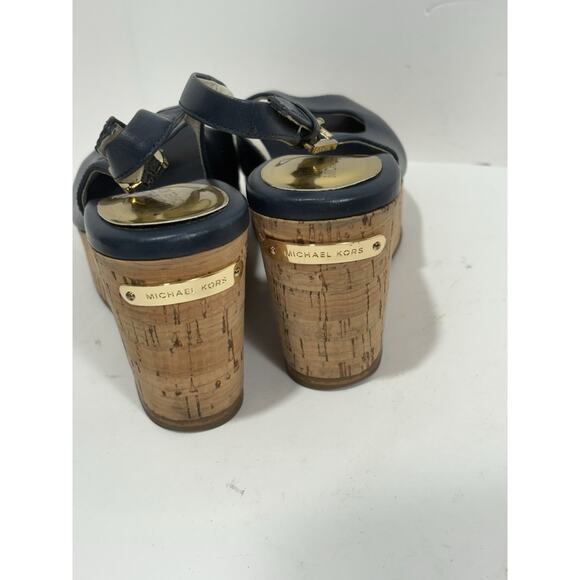 Michael Kors Women's Natalia Sling Back Wedge Cork Sandal Leather Peep‎ Toe 5M - Picture 2 of 9
